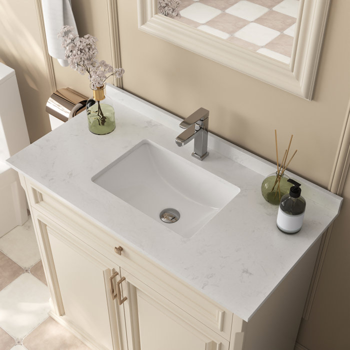 DeerValley 36" Rectangular Single Bathroom Vanity Top in White with Sink Faucet Hole/Backsplash